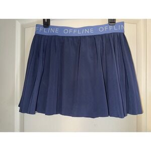 OFFLINE by Aerie Pleated Tennis Skort Navy Blue Logo Waistband Size Large